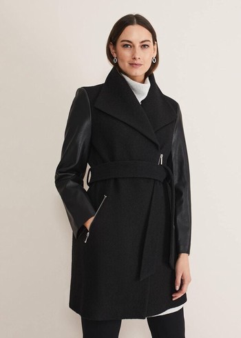 Phase Eight Tori Wool Contrast Sleeve Coats Black USA | 1307568-GW